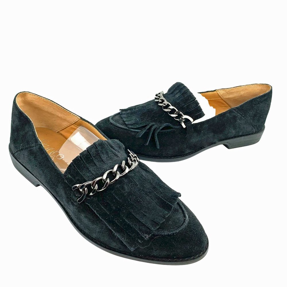 FRANCO SARTO Andie Womens Black Suede Chain Kiltie Loafer Size 6.5 M *NWOB